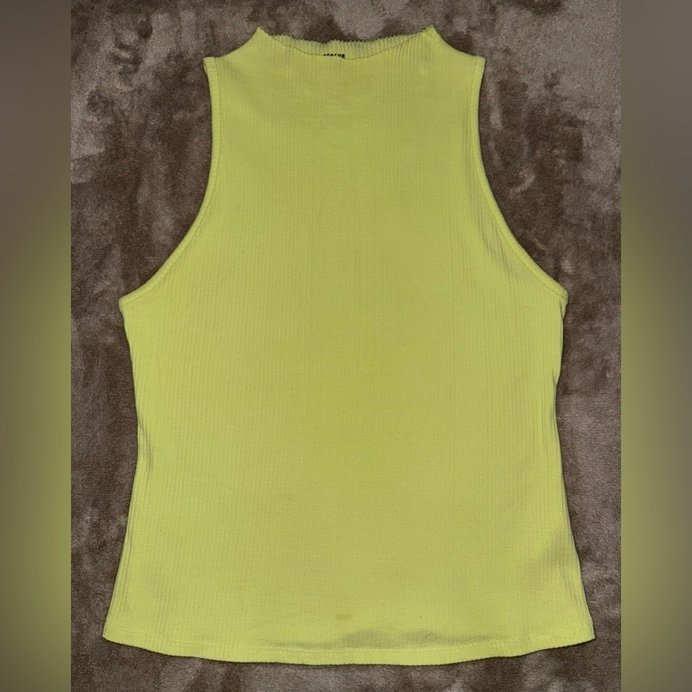 MAEVE Mock Neck Sleeveless Ribbed Tank in Fluorescent Yellow Size Medium
